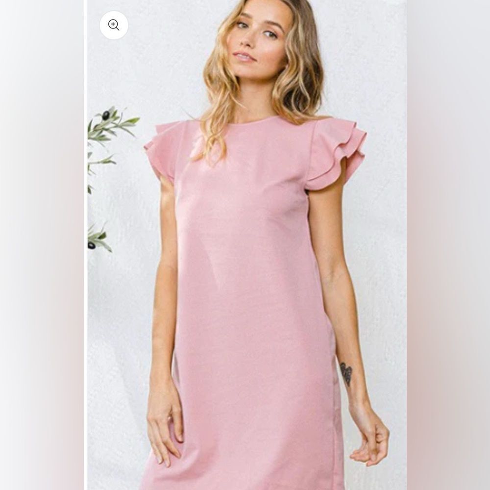 Ces Femme dusty pink double ruffle sleeve shift dress size medium